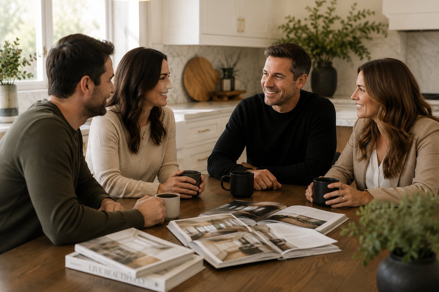 Women around a kitchen table reviewing plans together